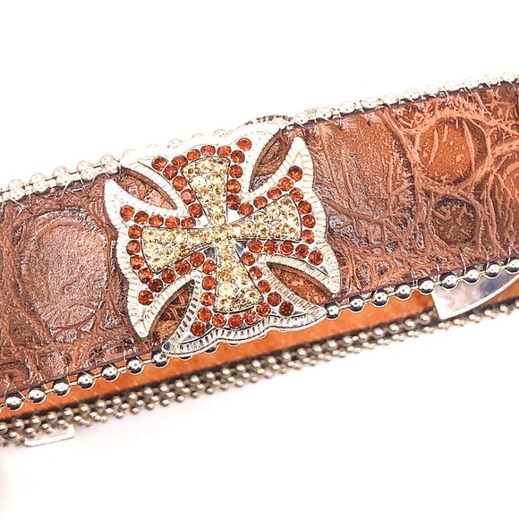 Brown Western Belt with Rhinestone Celtic Crosses & Side Studs main image 9